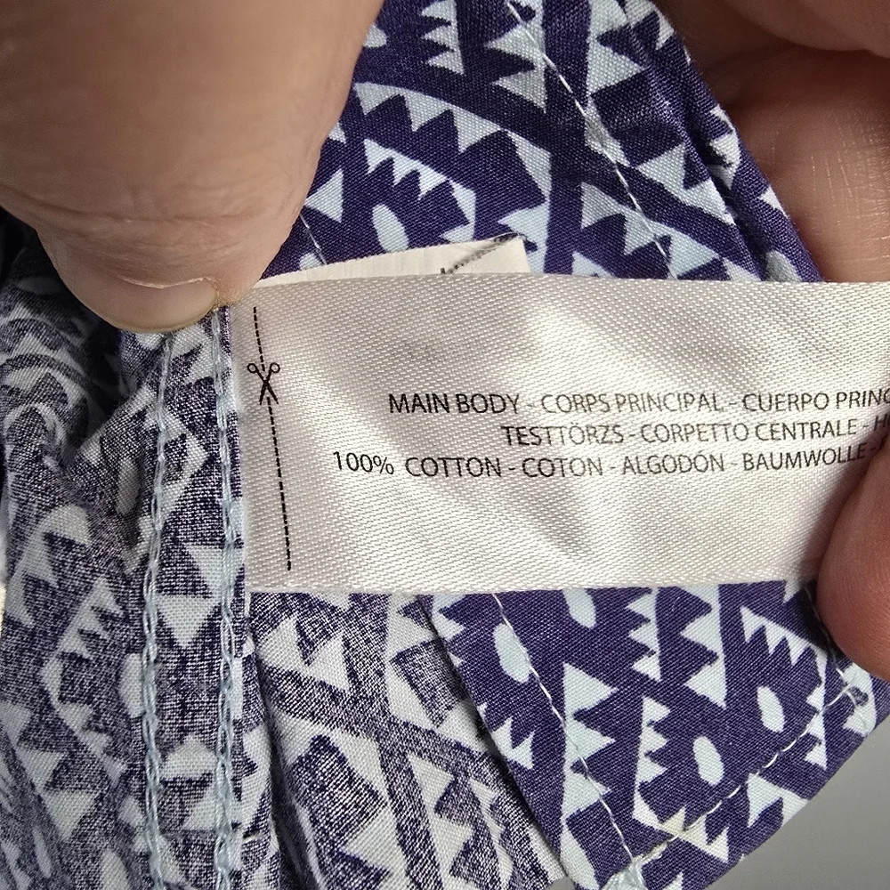 Ariat Men's Short Sleeve Navy & Light Blue Geometric Button Up Shirt Collar Med